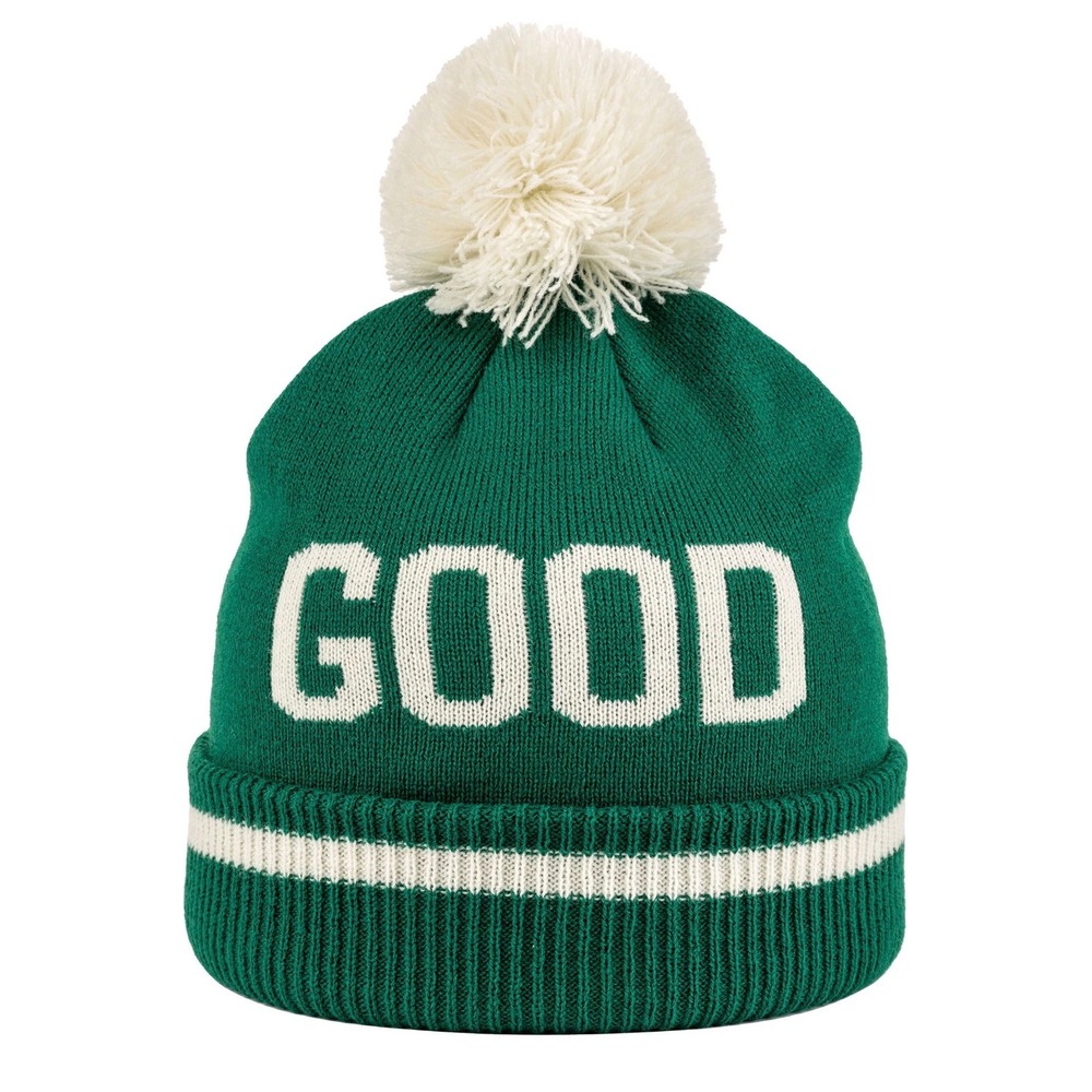 Good Good Golf Elevated Green Beanie Pom Pom Knit Hat winter Green White NEW